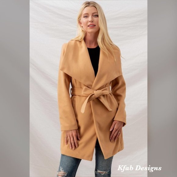 SOFT WIDE LAPEL WAIST TIE COAT - Picture 4 of 9